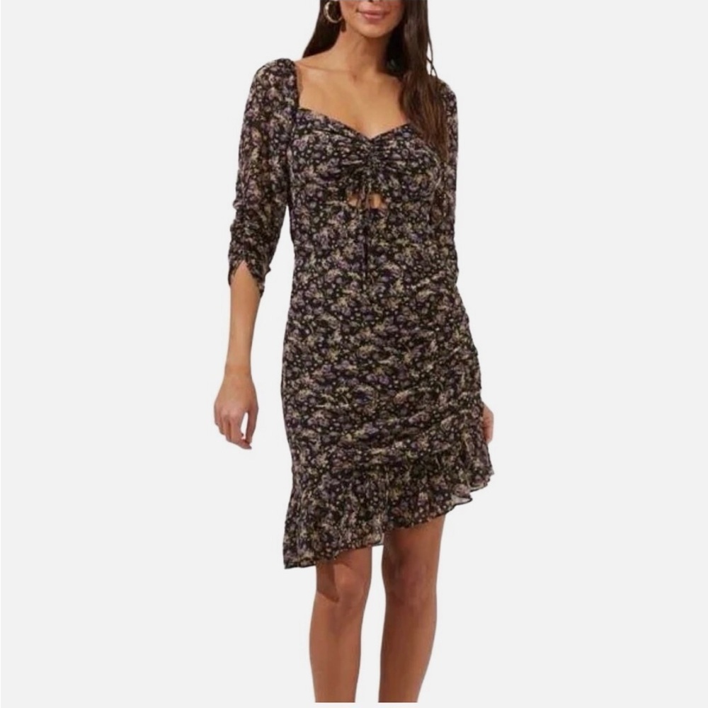 ASTR the Label Sweetheart Cutout Dress Black-Purple Ditsy Print Size Medium